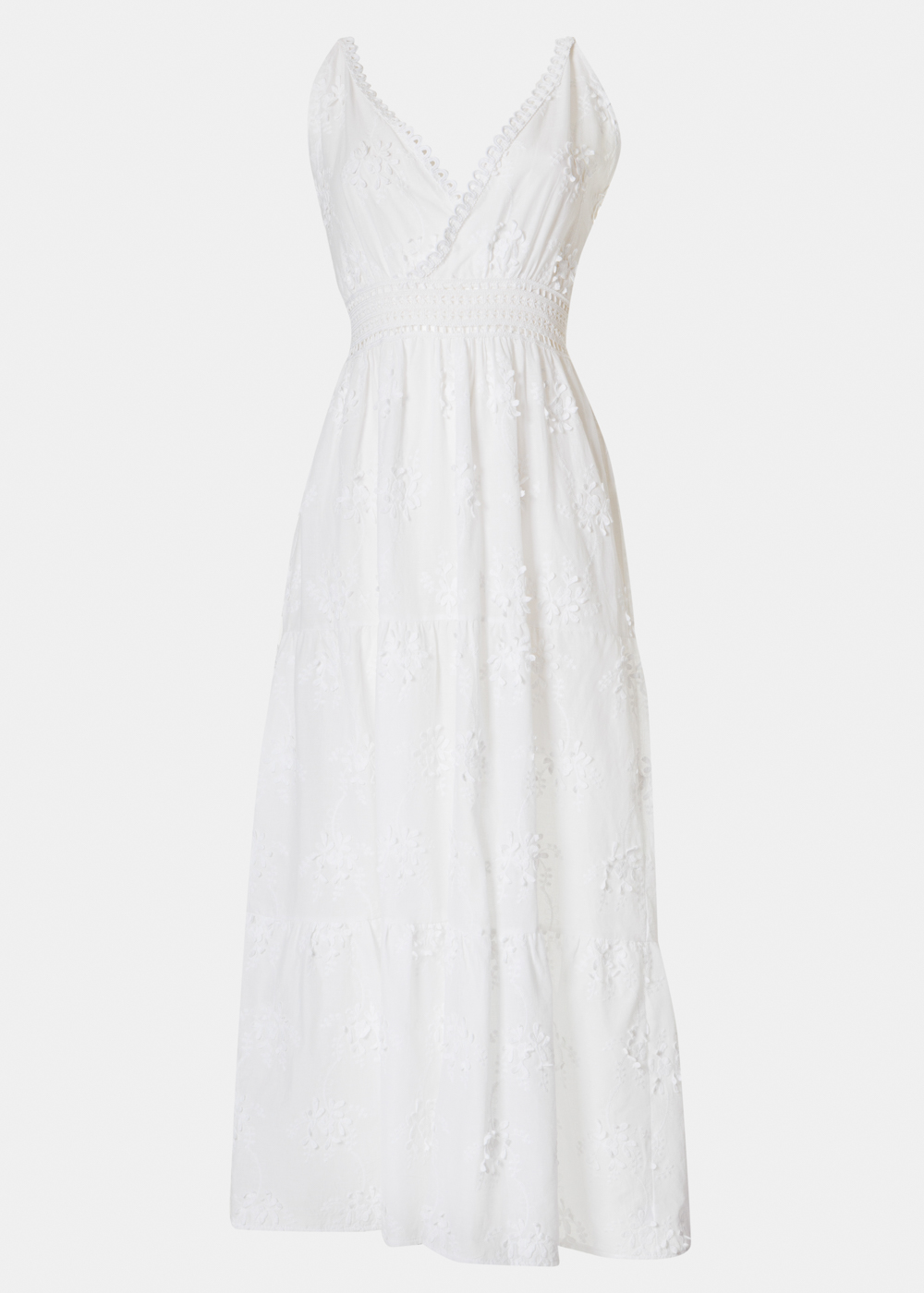 White Maxi Dress w/ Embroidered Flowers